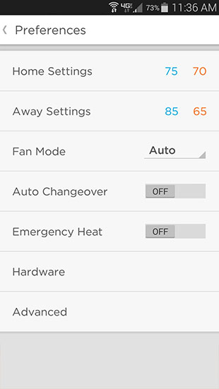 Honeywell Lyric Settings