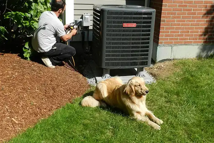 A.J. LeBlanc Heating air conditioning technician with dog