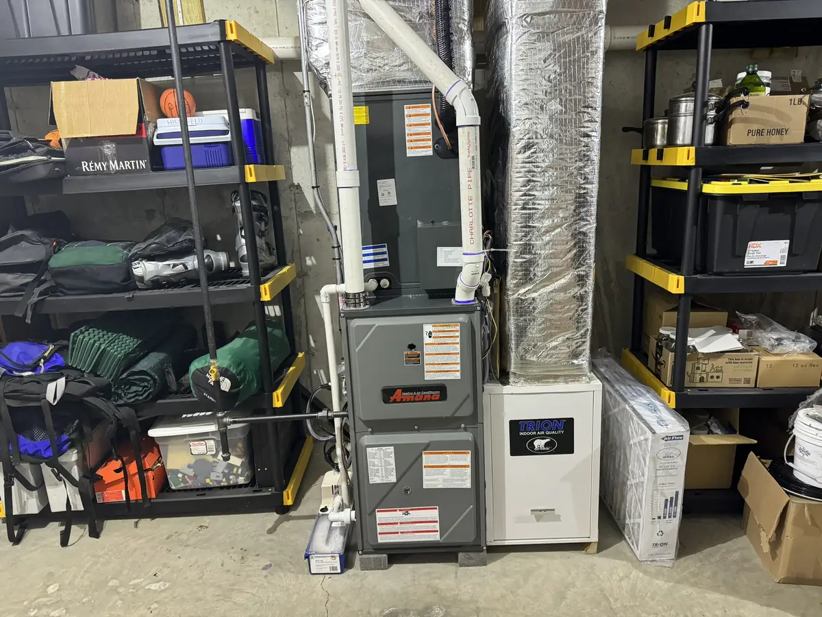 Amana furnace with indoor air quality equipment installed in a New Hampshire home by A.J. LeBlanc Heating