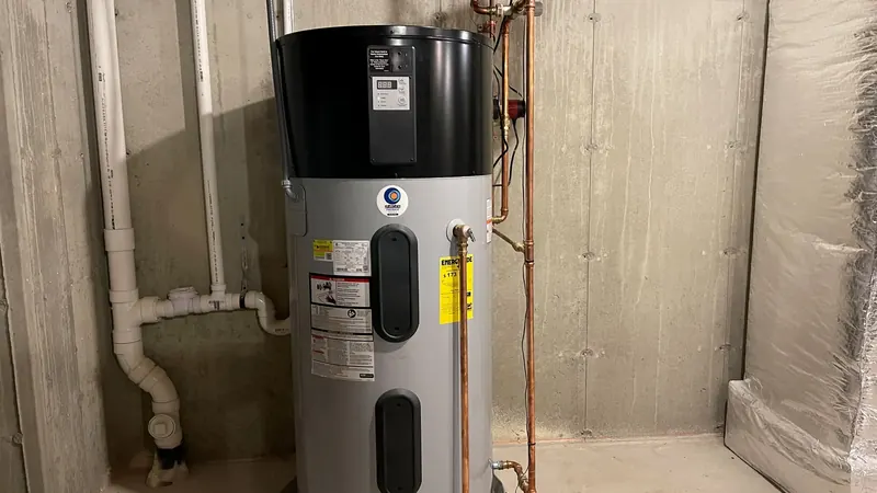 Hybrid heat pump water heater installed by A.J. LeBlanc Heating in a Southern NH home