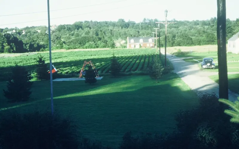 View from A.J. LeBlanc Heating's Bedford office across farmland in 1940