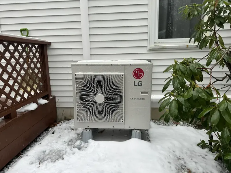 LG ductless mini split outdoor unit winter install NH
