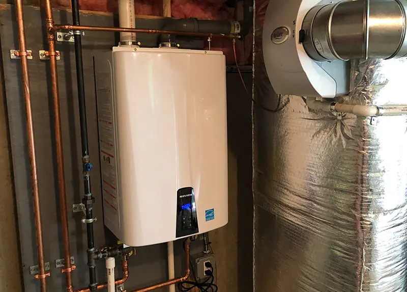On-demand gas tankless water heater installed by A.J. LeBlanc Plumbing