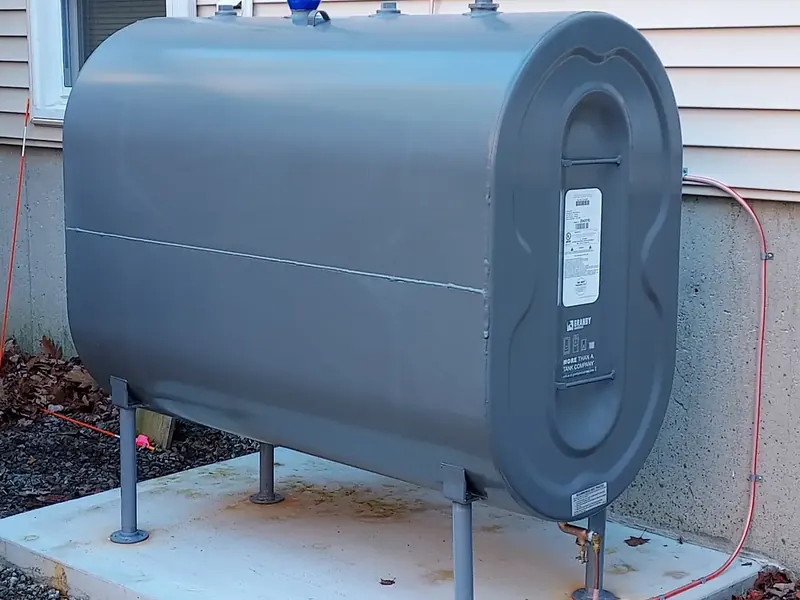 Outdoor oil tank installation by A.J. LeBlanc Heating at a Southern NH home