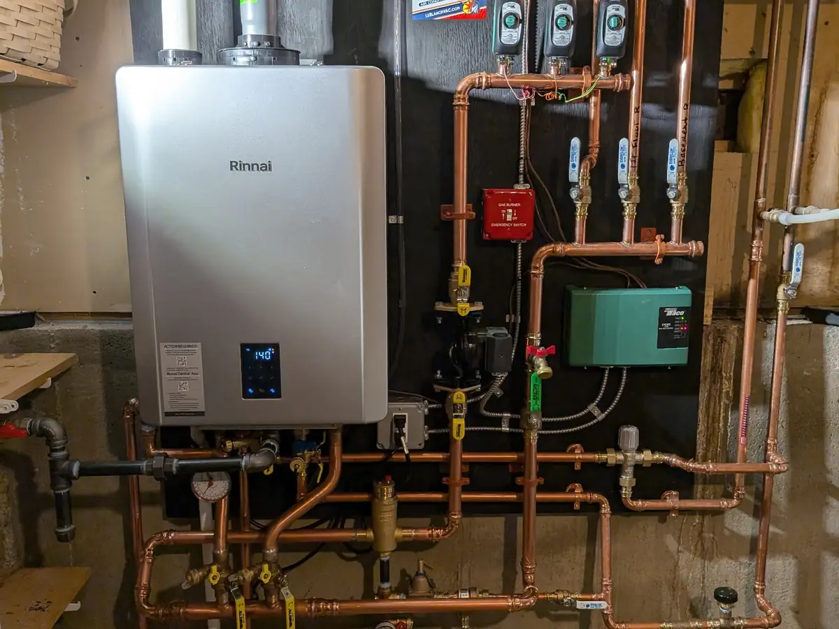 Rinnai wall-hung combi-boiler installed by A.J. LeBlanc Heating in a Southern NH home