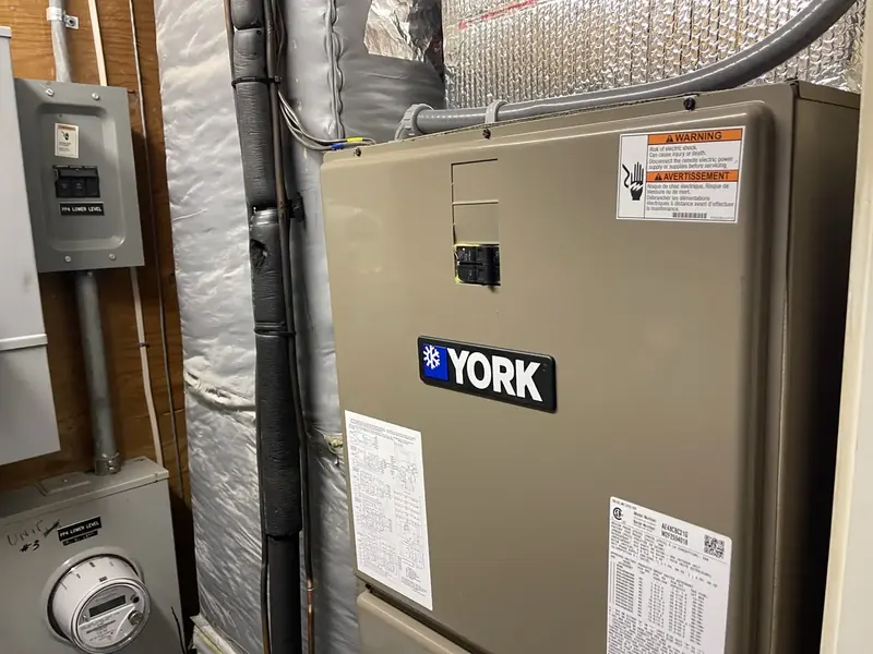York indoor air handler installed in a Southern NH basement by A.J. LeBlanc Heating